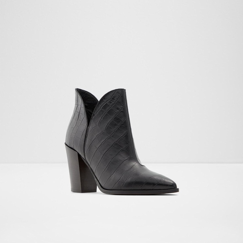 New! Aldo Amodia  Croc Ankle Booties- Block Heel Black- Size 8.5 - Picture 5 of 15
